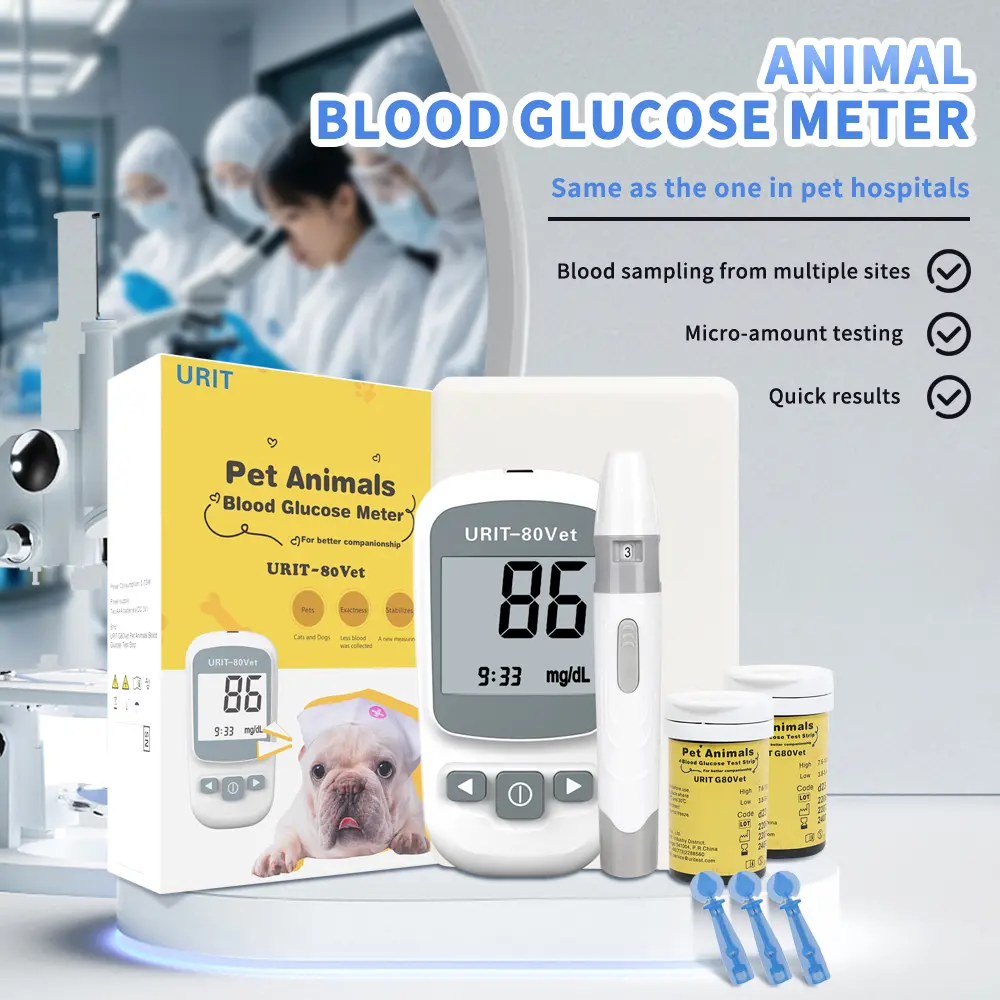 SCHBIT URIT-80Vet Vet Hospital-Grade Pet Blood Glucose Health Monitor Kit with Strips - for Cats & Dogs, 5s Results, 0.8µl Sample, No Coding