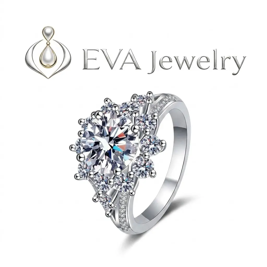 [EVA Jewelry] 10CT/3CT Sunflower 925 Sterling Silver Synethic Moissanite Ring
