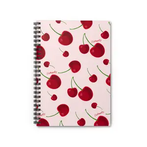 Red Cherries Spiral Notebook - Cute Girly Notebook with Document Pocket