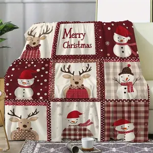 Vintage Christmas Throw  - 59x78.7in Digital Print Flannel Fleece, Soft Cozy Reversible Knitted  with Reindeer & Snowman Pattern, All-Season Comfort for Couch, Bed cooling blankets