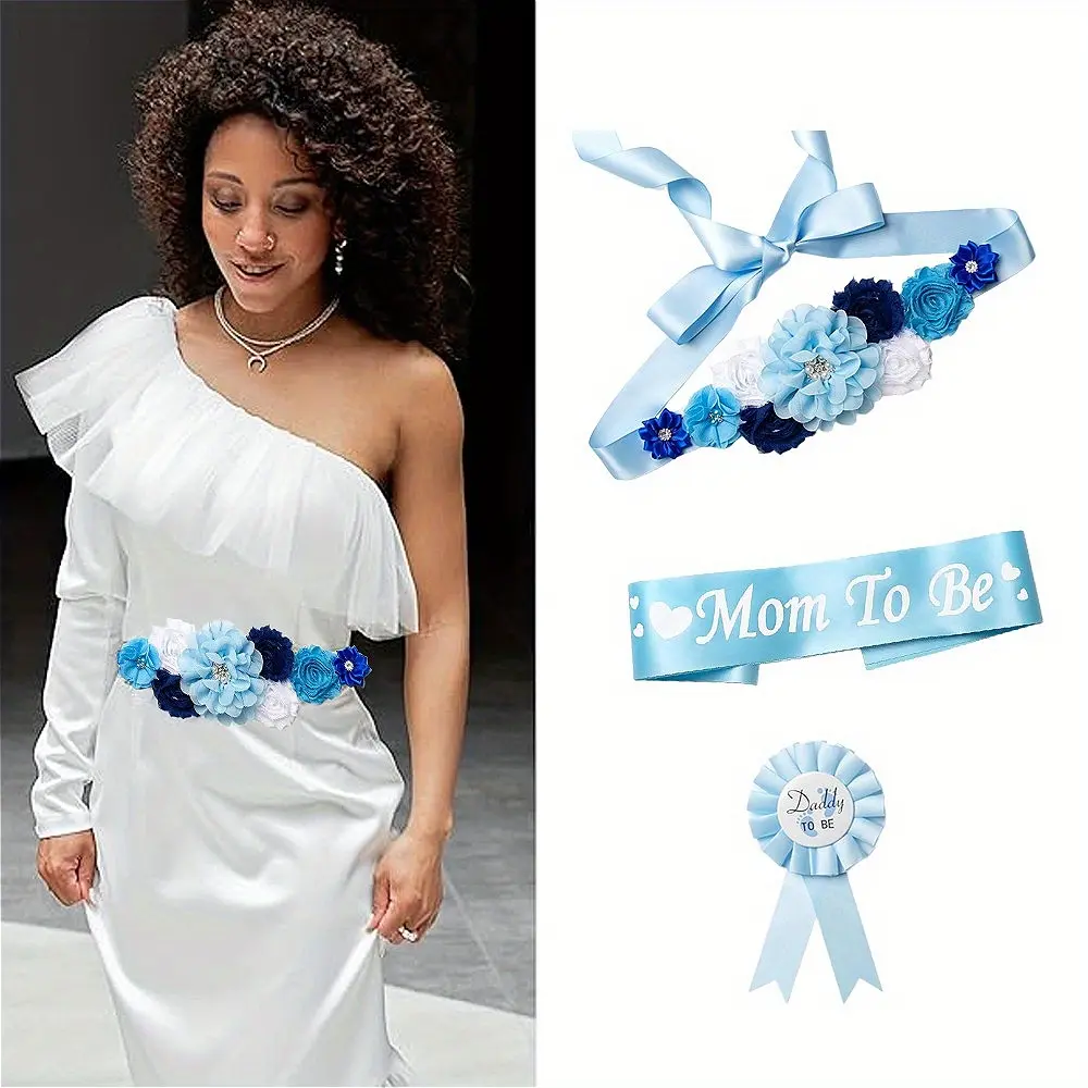 Mom to Be Sash Dad to Be Pin Baby Shower Decorations Set, Gender Reveal Party Gift for Expectant Parents