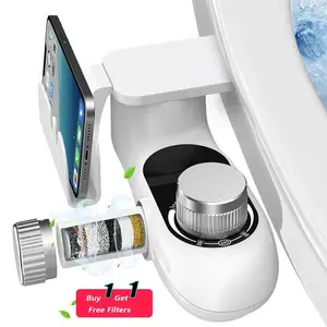Filtered Bidet Toilet Attachment with 3 Washing Modes(Feminine Wash/Posterior Wash/Self-Clean), Multi-Layer Water Filter Removes Chlorine, Heavy Metals & Sediments for Gentle Clean Water, Adjustable Water Pressure + Built-in Phone Holder + Extra Free Filt
