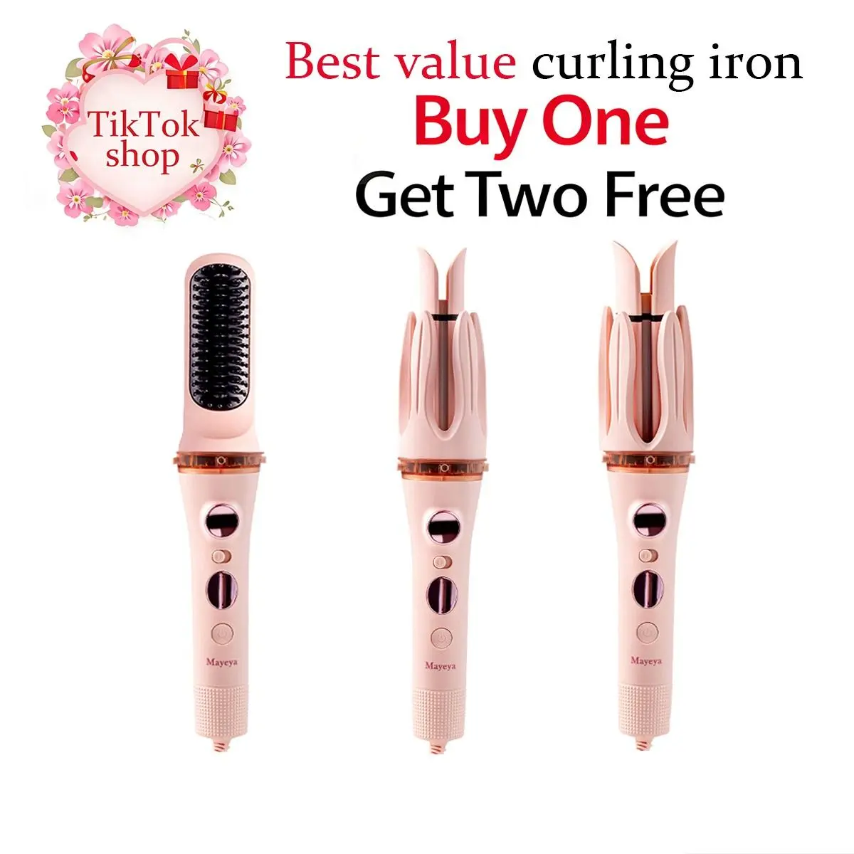 Mayeya Pink  Instant Naturalwaves Automatic Curler with LED Display & Adjustable Temperature Settings 300℉-420℉ Portable Travel Ready Dual Voltage 120-240V，3-in-1 and 2-in-1hair styling tools ，Pink，Plug tiktoksh,back to school,back to school haul