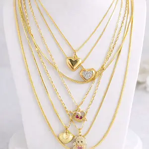 Gold Heart Pendant Necklace Set - Multi-Layered with Rhinestone & Ruby Accents - Fashion Jewelry for Women