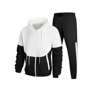 Men's New Spring Autumn Jacket Pants Set, Hooded Zipper Colorblock Design, Comfortable Casual Fashion Outdoor Wear
