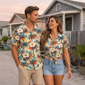 Hawaiian Shirt Vintage Gradient Palm Hibiscus, Vintage Aloha Button Down Couple Matching Floral Shirt, Sunset Tropical Beach Vacation Gift for Couple #   TikTokMadeMeBuyIt #   CoupleAlohaStyle #   SunsetPalmVibes #   MatchingBeachOutfit #   TropicalVacati