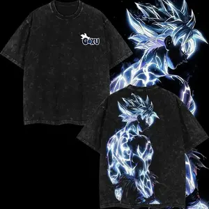 [Collection] Warrior Power Vintage Washed T-Shirt – DBZ Inspired Anime Graphic Tee, Saiyan Streetwear