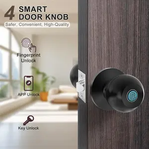 Fingerprint Door Lock Smart Door Knob Biometric Door Lock with Key & App Control Applicable Door Thickness 35-55mm