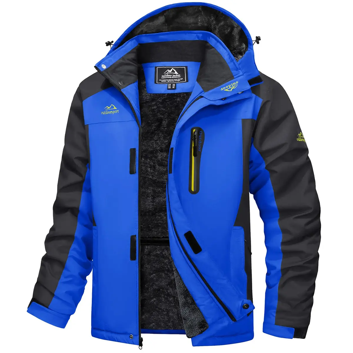 Men’s Insulated Hooded Snowboard Outer Jacket Tops Wind Resistant, Water Repellent, Fleece Lined Winter Coat with Multiple Zippered Pockets for Skiing, Camping, Cold Day Casual Activities