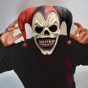 Halloween Clown Latex Mask, Smiling Joker Costume Prop, Devil Horn Abstract Mask, Pumpkin Bell Pendant, Cosplay Festival Accessory, Skull Mask