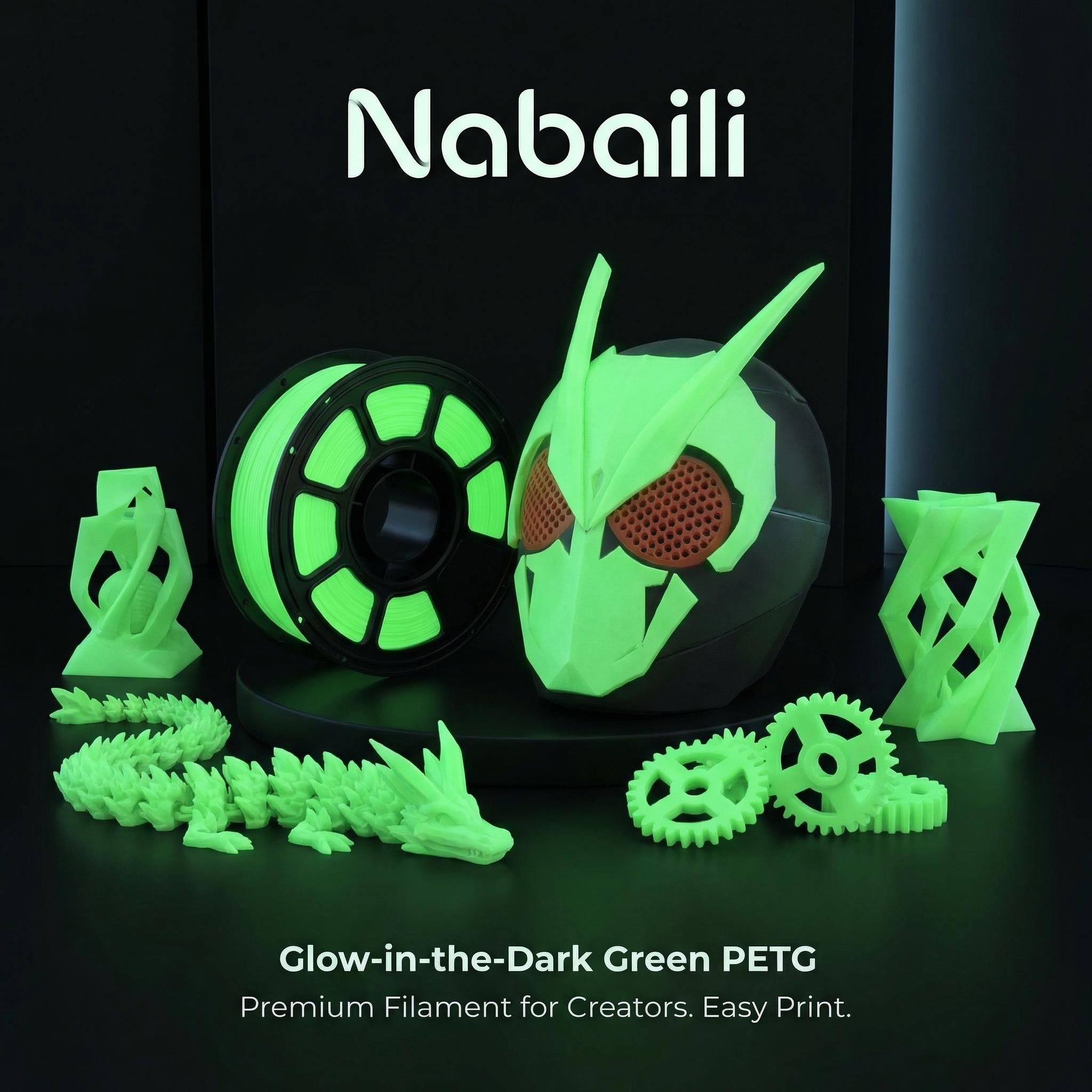 Nabaill 3D Filament PETG Glow-in-the-Dark Green Fast Print - PETG BASIC Settings for 3D Printing Projects