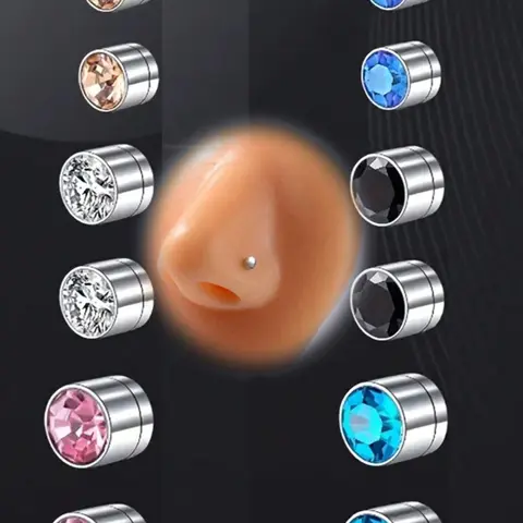 6 Pairs Magnetic Nose Rings for Women Men, Stainless Steel CZ Round Crystal Non-Pierced Stud Earrings, Magnetic Clip On Earrings, Fake Cartilage Helix Earring Clip On Earring Hoop Fake Eyebrow Ring Fake Bridge Piercing, Rhinestone Nose Rings