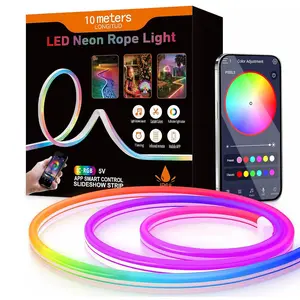 32.8 Feet LED Neon Light Strip RGB-Ic, 5v USB Bluetooth-compatible LED Rope Lights, Wall Outdoor Lighting, APP Control, Music Sync, Game Room Decor