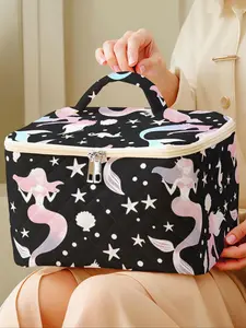 Mermaid Pattern Makeup Bag, Large Capacity Travel Toiletry Bag, Portable Travel Cosmetic Storage Bag, Zipper Makeup Organizer Pouch
