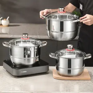 9pcs Stainless Steel Soup Pot Set with Lid, 3-In-1 Tamale Steamer, Multi-Functional Cooking Pots, Dishwasher and Oven Safe, Large Capacity Boiling Pot