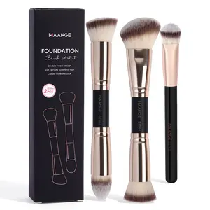 MAANGE 3pcs Face Makeup Brush Set, With Paper Box,Double-head Foundation Brush,Loose Powder Brush,Blush Brush,Finger Contour Brush,Concealer Brush,Highlighter Brush Makeup Tools,Gift for Women & Girl Travel Makeup Brush Set