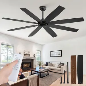 65 inch Indoor/Outdoor Ceiling Fan No Light,Quiet DC  Fan Reversible 6-Speeds, 8  Ceiling Fans with remote for Bedroom Low Profile Ceiling Fan for Living Room for Patio(Black)