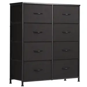 SURFOU Dresser for Bedroom with 8 Drawers, Wide Chest of Drawers, Fabric Dresser, Storage Organizer Unit with Fabric Bins for Closet, Living Room, Hallway, Black