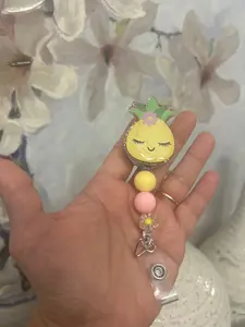 Cute Pineapple Badge Reel | Glitter Edge | Beaded Retractable ID Holder