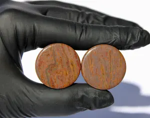 Wood Line Jasper Double Flared Plugs - Wood Appearance Stone Gauge PAIR