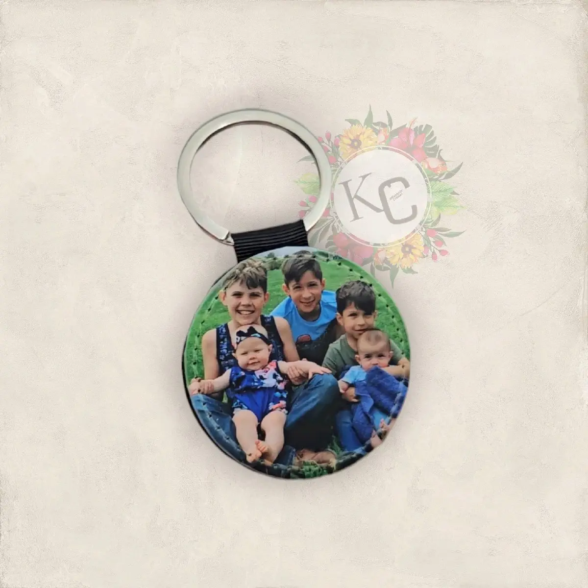 Faux Leather Glitter back Photo Keychain