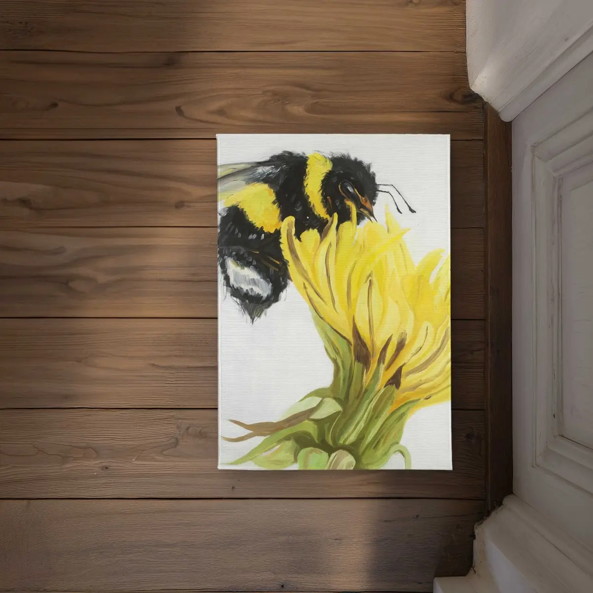 Begin Home Decor CODM1724ADX55T 17 x 24 in. Little Bumblebee on a Dandelion Door Mat - Green Flowers
