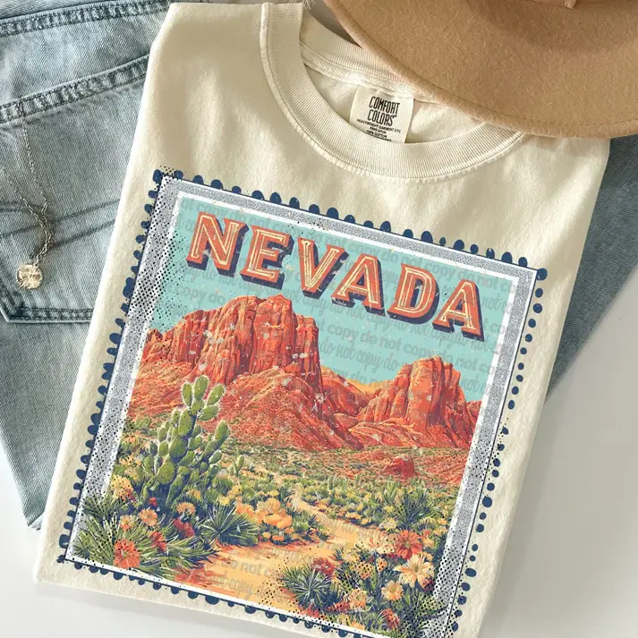 Comfort Colors Nevada State Stamp T-Shirt, Vintage Nevada Graphic Tee, Retro Postage Stamp Souvenir Shirt, Desert Travel Nature Tee, NV Pride Gift for Men Women