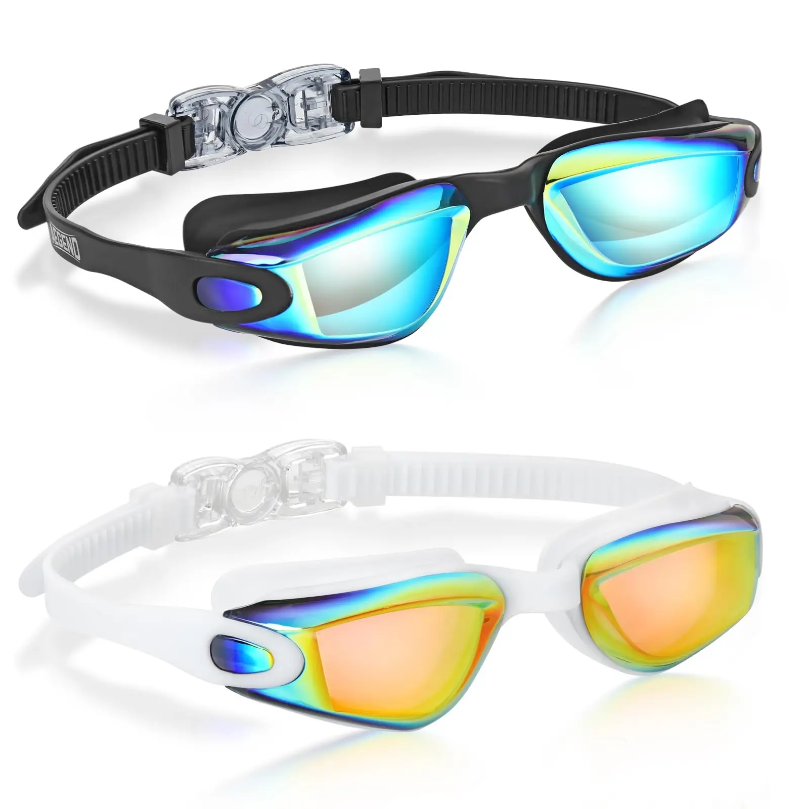 Aegend Kids Mirrored Cool Water Swimming Goggles (Pack of 2) - Soft Silicone, Adjustable Strap, Auto Defog, Wide View Lens for Boys & Girls Ages 3-14, Mirrored Goggles, Cool Swimming Goggles