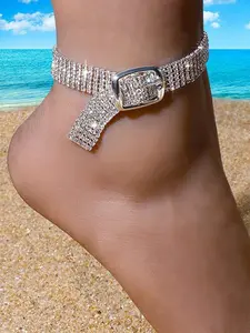Fashion Rhinestone Multi-Layer Anklet, Elegant Ladies' Party Ankle Chain, Simple Style High Heel Foot Jewelry, Trendy and Chic, Layered Anklet, Trendy Fashionable Accessories