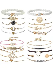20 Pcs String Bracelets for Women Trendy Multiple Stackable Wrap Bangle Assorted Surfer Charm Bracelet Stack Adjustable Anklet Jewelry