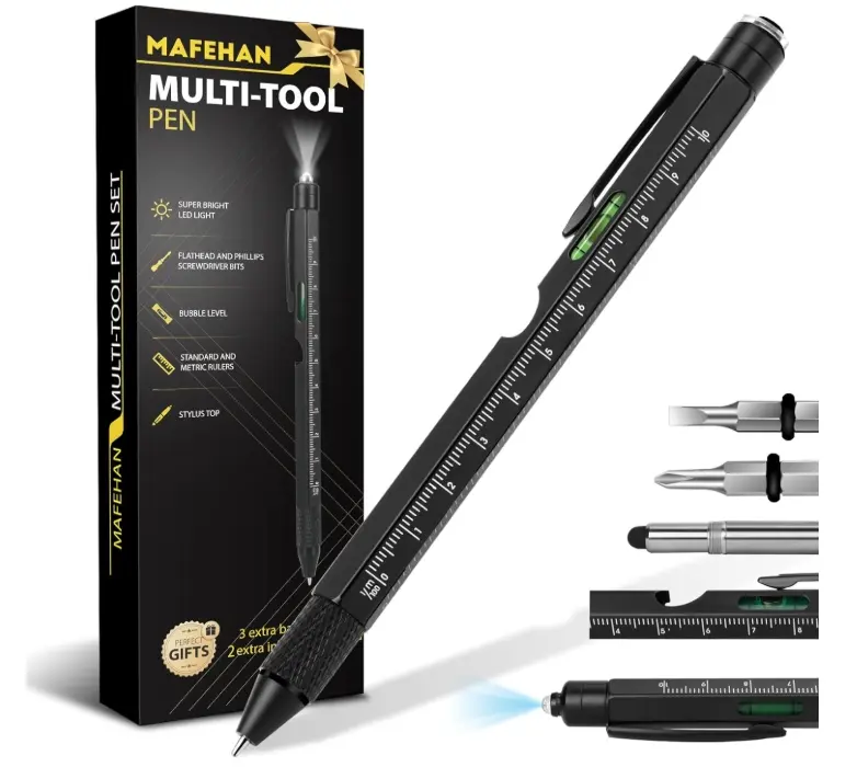 Fathers Day Dad Gifts from Daughter Son Wife, 9-in-1 Multitool Pen with LED Light, Gifts for Husband Dad Grandpa, Cool Birthday Gadgets for Men