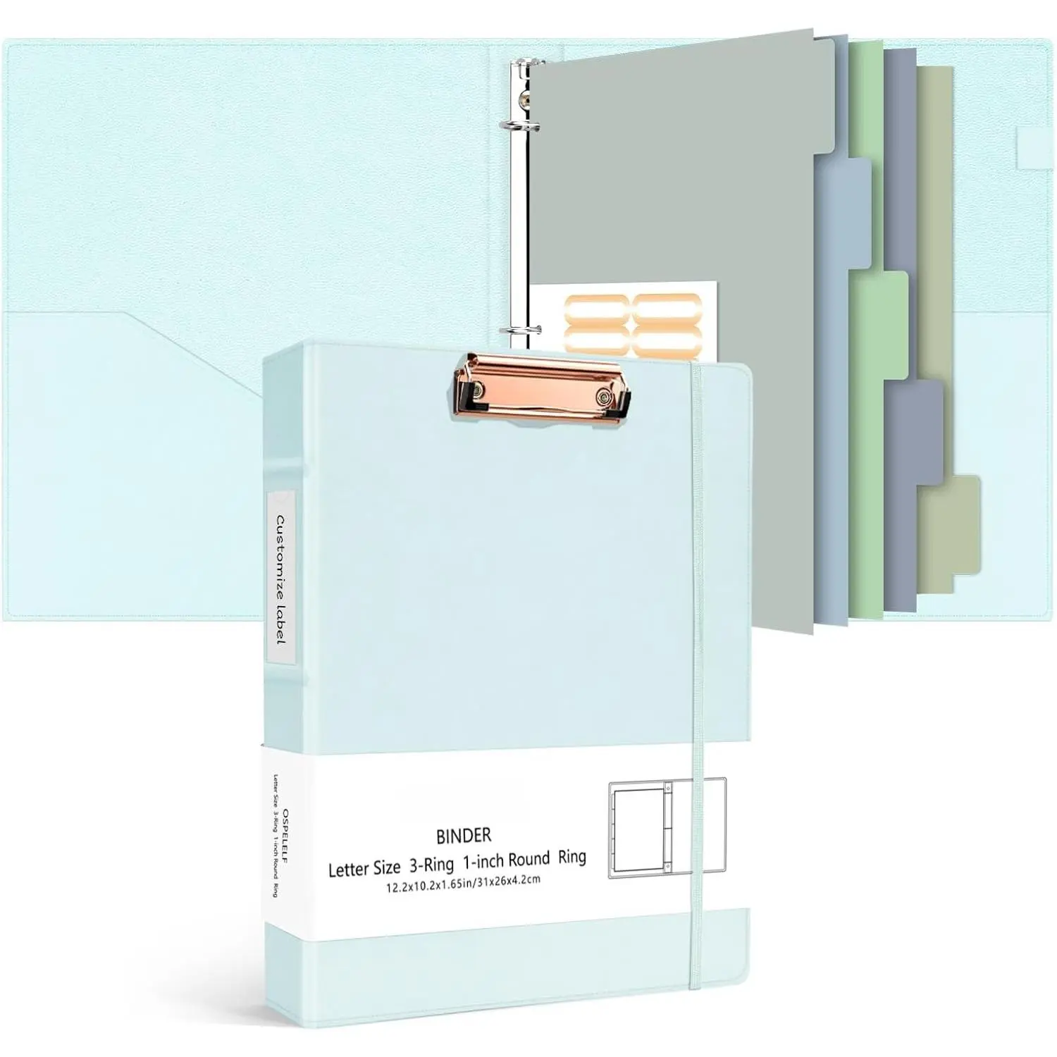 3 Ring Binder 1 Inch  Hardcover, Leather Organizer for Letter Size, Professional Clipboard with Dividers and Tabs, Blue