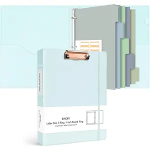 3 Ring Binder 1 Inch  Hardcover, Leather Organizer for Letter Size, Professional Clipboard with Dividers and Tabs, Blue