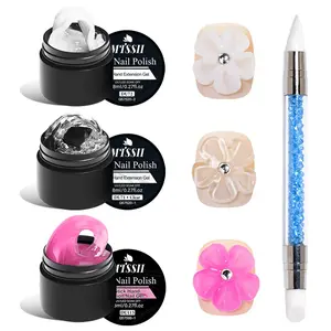 MTSSII 4pcs Non-stick Solid Gel Set with Dual-End Nail Pen, Transparent Pearl White Color Sculpture Gel, Builder Gel for Nail Extension Solid Extension Gel 3D Nail Art Nail Strengthen UV LED Nail Art for Home Nail Salon, Nail Care, Manicure, Nail Polish
