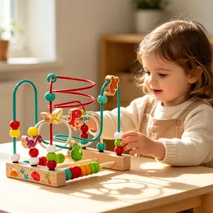 Dinosaur Wooden Montessori Bead Maze Toy, Kids Interactive Educational Activity Set for Toddlers 1 to 4, Screen Free Learning Game for Boys and Girls, Perfect Birthday and Christmas Gift for Early Development and Fine Motor Skills Development