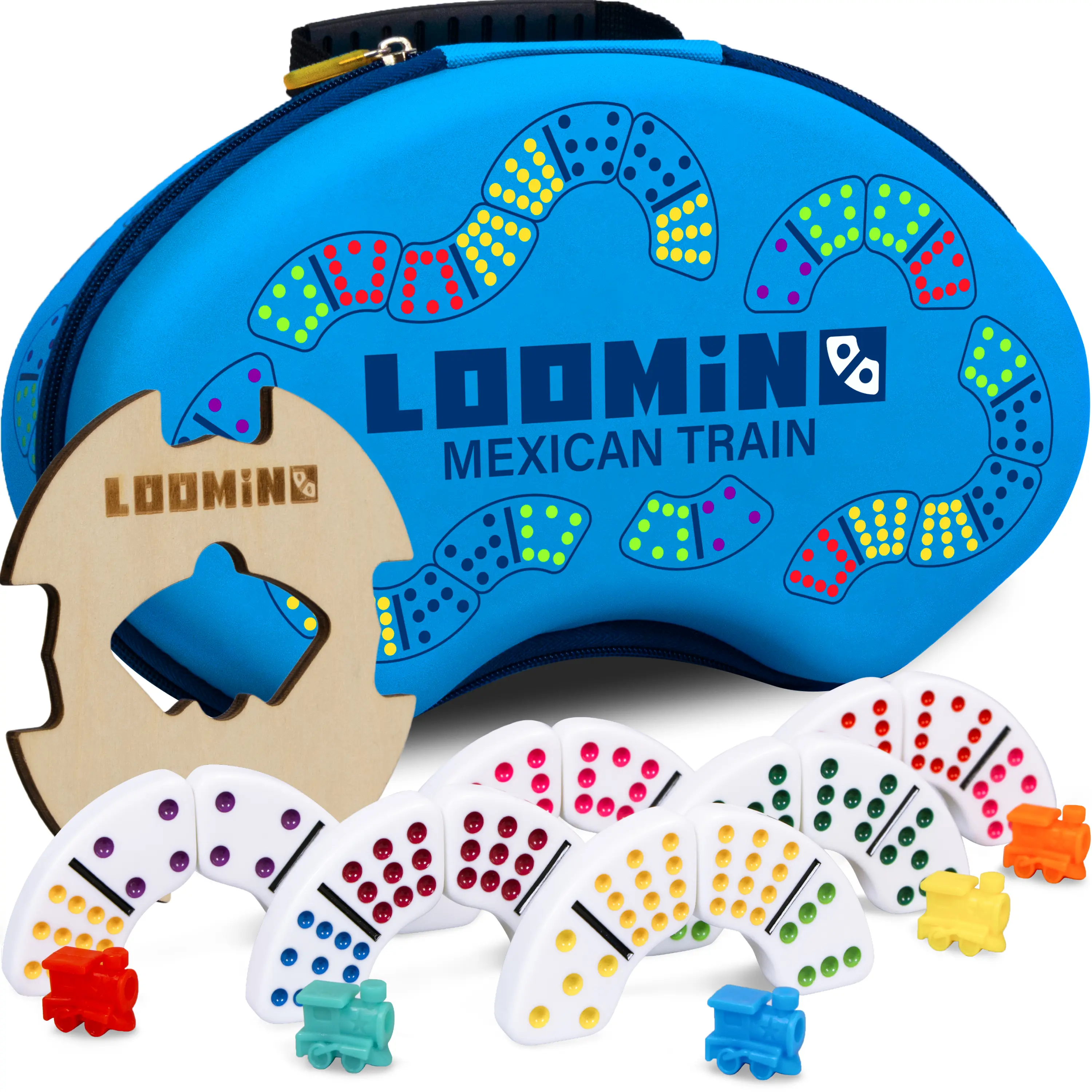 Queensell Loomino Double 12 Mexican Train Dominoes Set with Curved Tiles for Creative Play - Ideal for Kids and Adults Perfect Christmas Gift