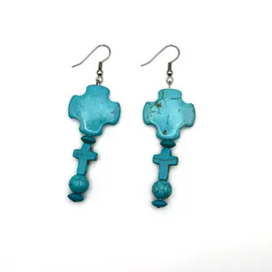 Turquoise Crosses Earrings with Dangling Cross Beads for Women's Fashion Jewelry