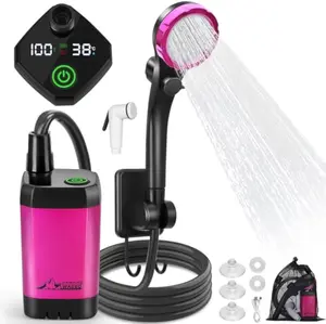 WADEO Upgrade Portable Camping Shower, 6000mAh Rechargeable Electric Shower Pump with Intelligent Digital Display, Multiple Spray Modes Shower Head with Handheld for Camping, Hiking, Traveling