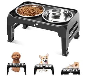 Elevated Dog Bowls for Small Medium Dogs, 3 Height Adjustable Raised Stand with 2 Thick 6" Stainless Steel Food Bowls, Non-Slip Feeder Adjusts to 2.75", 6", 7.5", Black