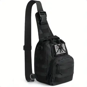 Tactical Crossbody Bag, Military Chest Bag, EDC Concealed Carry Shoulder Bag, Shoulder Gear Bag for Hunting, Hiking, Fishing, Camping, Biking and Travel, Men's Black with Flag Patch