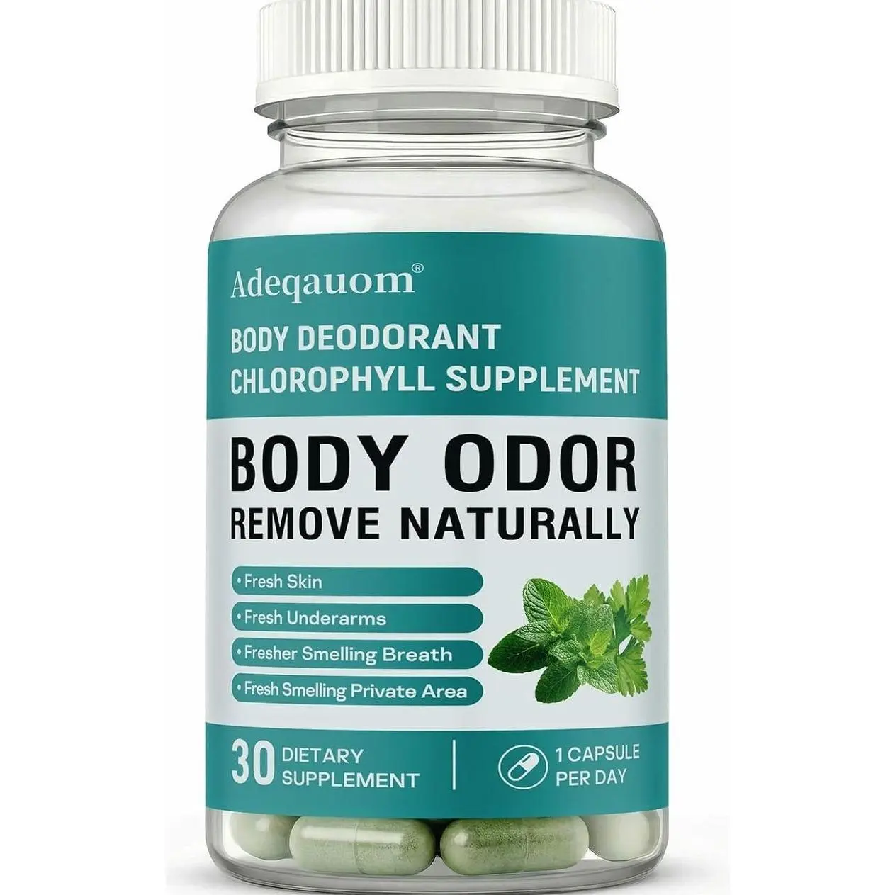 Chlorophyll Capsules Internal Body Deodorant Supplement for Women and Men for Gut Health, Fresh Breath, Skin Health, Detox & Digestion Support, Natural Odor Remove, Vegan, Non-GMO-30 Capsules