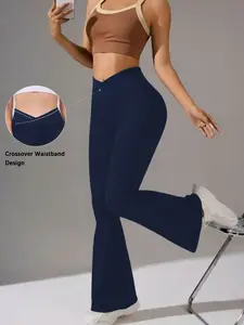 Women's Super Soft Crossover High Waisted Flare Leggings, Tummy Control Yoga Bootleg Bell Bottoms, Comfortable and Stylish Workout Pants
