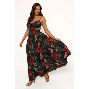 Naira Pleated Maxi Dress - Green Floral