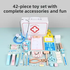 Wooden Doctor Toy Set for Girls and Boys, Pretend Play with Stethoscope, Syringe, and Injection Tools for Children