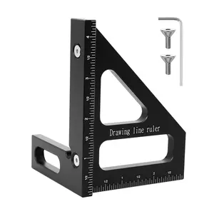English 3D Multi-Angle Measuring Ruler, Aluminum Alloy Woodworking Square Protractor Tool, Slant Cut Triangle Rule for Engineers