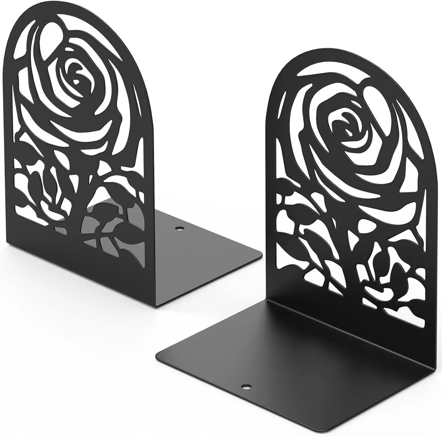 Decorative Bookends, Flower Design Modern Book Ends for Shelves, Metal Bookends for Heavy Books, Book Shelf Holder Bookend Black 1pair,6.89x4.89x3.54