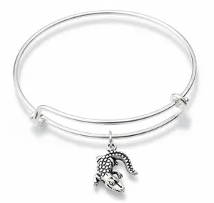 Alligator Charm Bracelet | Silver Expandable Bangle | Gator Gift for Her