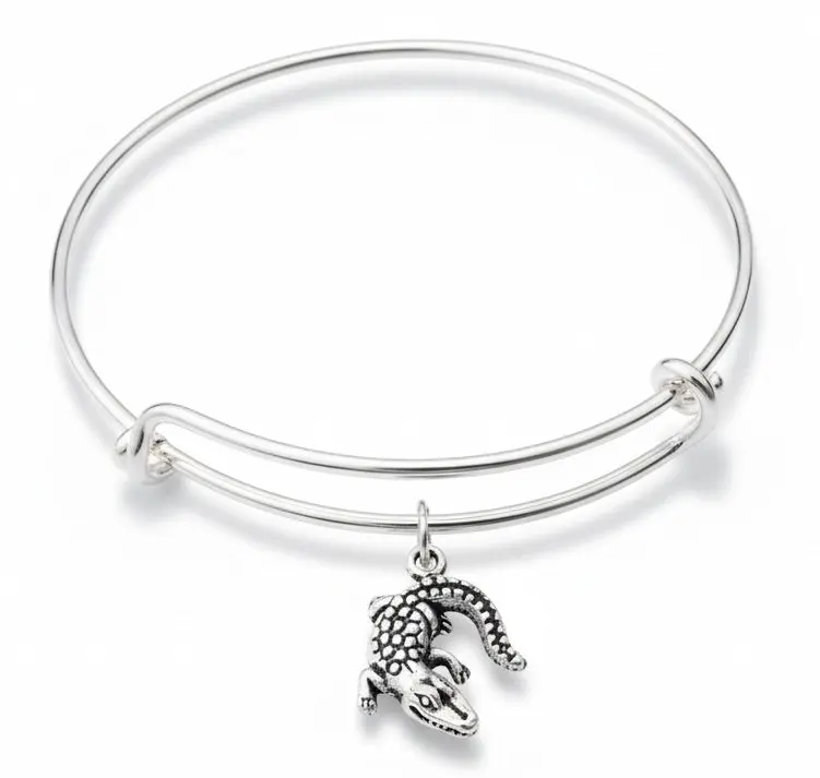 Alligator Charm Bracelet | Silver Expandable Bangle | Gator Gift for Her