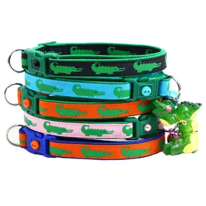 Alligators 2 Breakaway Safety Handmade Cat Collar by Pugs2Persians with Matching Bell & Charm Croc Crocodile Gator Lizard