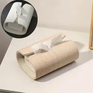 [Elegant Resin Tissue Box Holder] 1pc Elegant Resin Tissue Box Holder - Durable, Rectangular Imitation Stone Design - Perfect for Bathroom & Home Decor, Holds Multiple Tissues Apricot